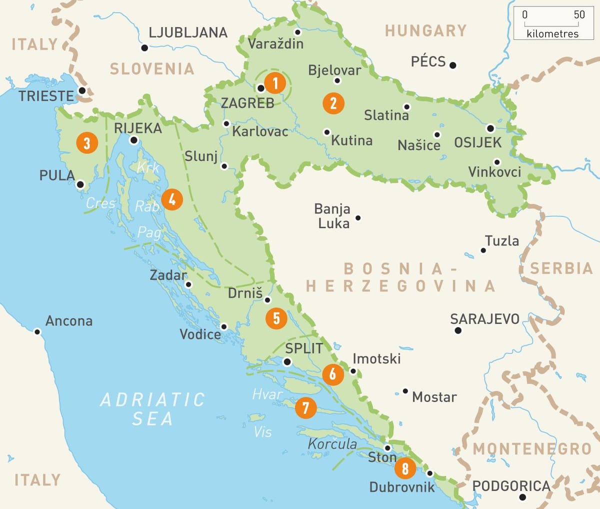 Hırvatistan haritası bölgeler 