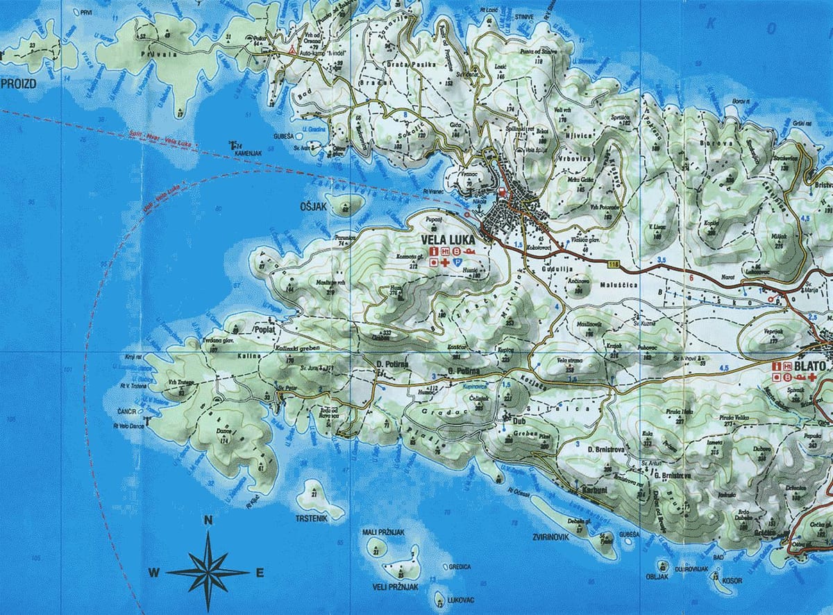 korcula, Hırvatistan haritası