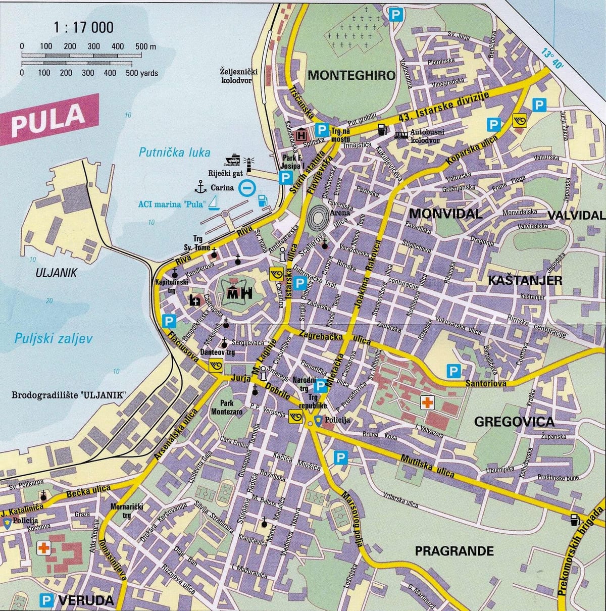 pula, Hırvatistan turizm harita