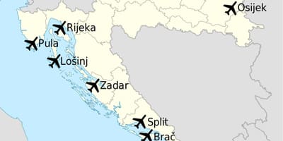 Hırvatistan haritası havaalanları gösteriliyor 